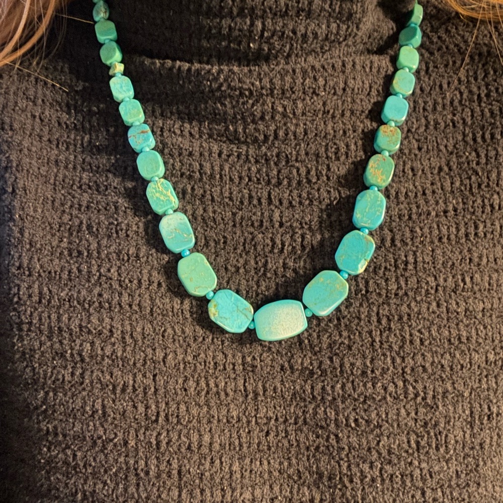 Sterling Silver 925 Turquoise Nugget Necklace 22” Southwest Statement
